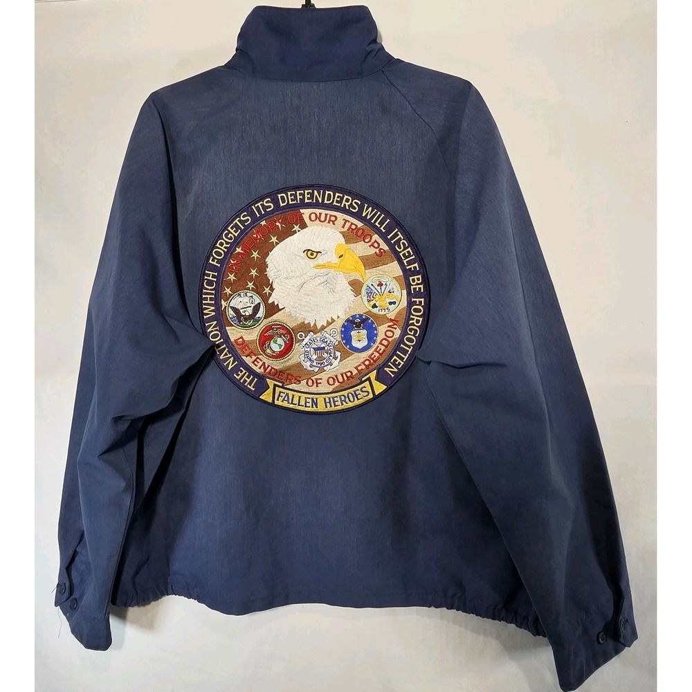 Sportsmaster Bomber Jacket XXL Blue Military Troops Patch USA Made Distressed